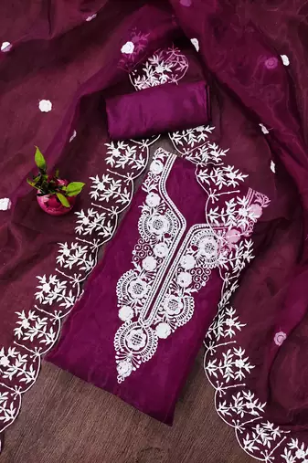 purple organza embroidered dress material