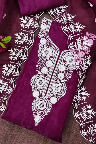 purple organza embroidered dress material