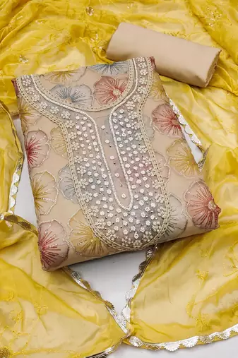 beige organza sequins dress material