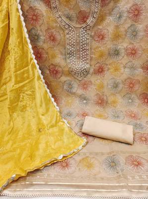beige organza sequins dress material 2