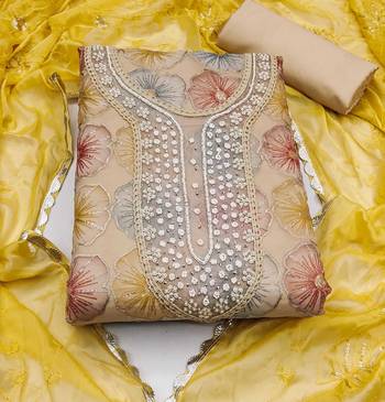 beige organza sequins dress material 3