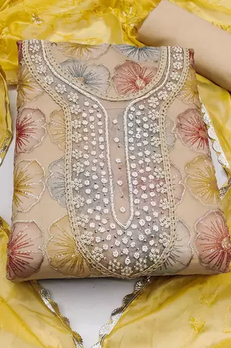 beige organza sequins dress material