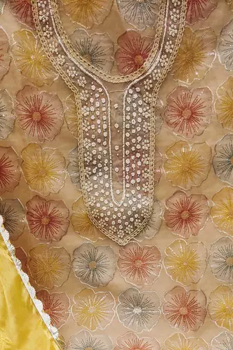 beige organza sequins dress material