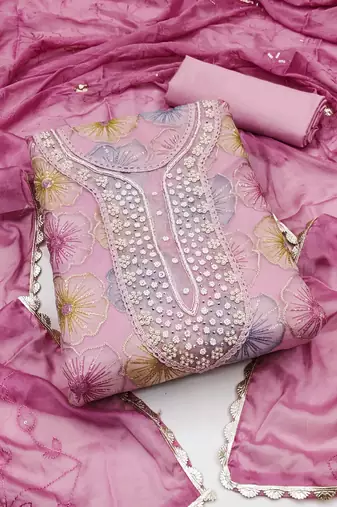 pink organza sequins dress material