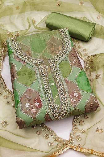 green organza sequins dress material