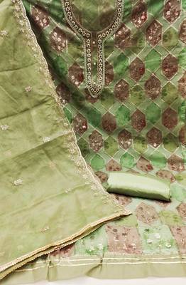 green organza sequins dress material 2