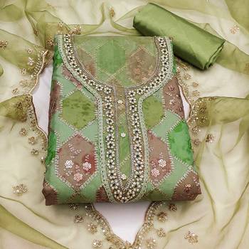 green organza sequins dress material 3