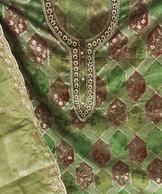 green organza sequins dress material 4