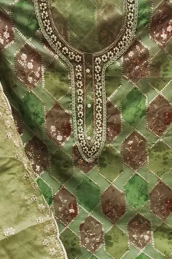 green organza sequins dress material