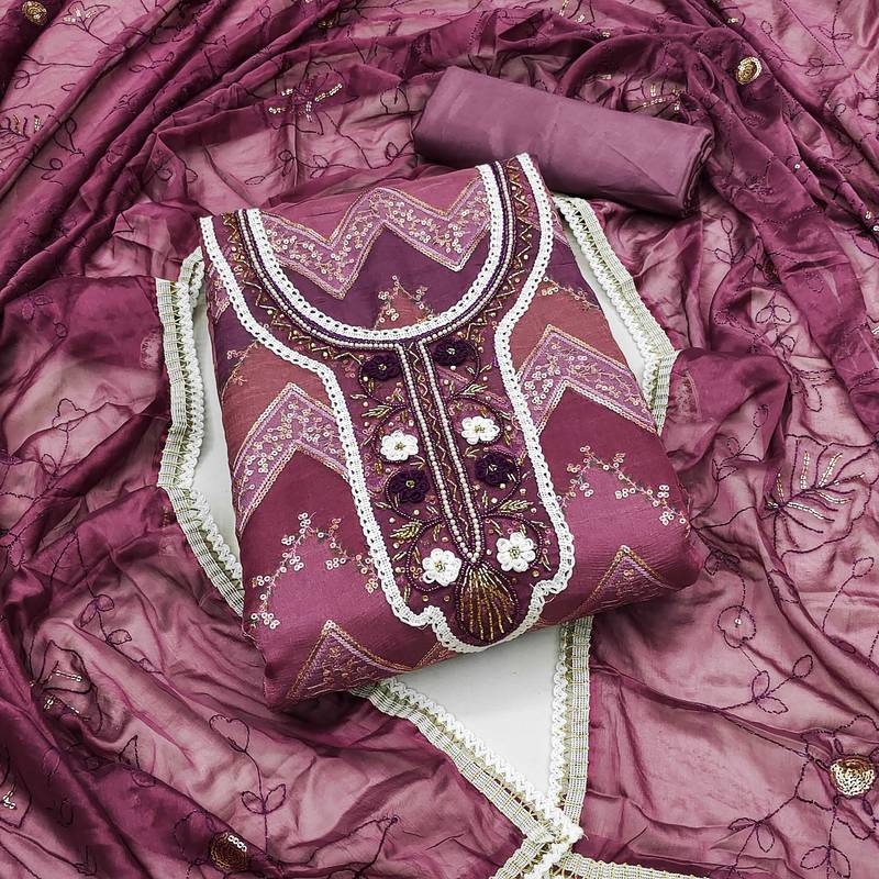 purple organza sequins dress material