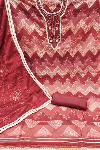 red organza sequins dress material