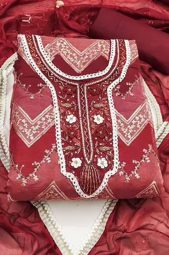 red organza sequins dress material