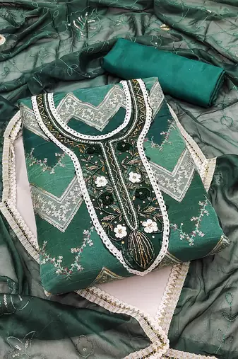 green organza sequins dress material