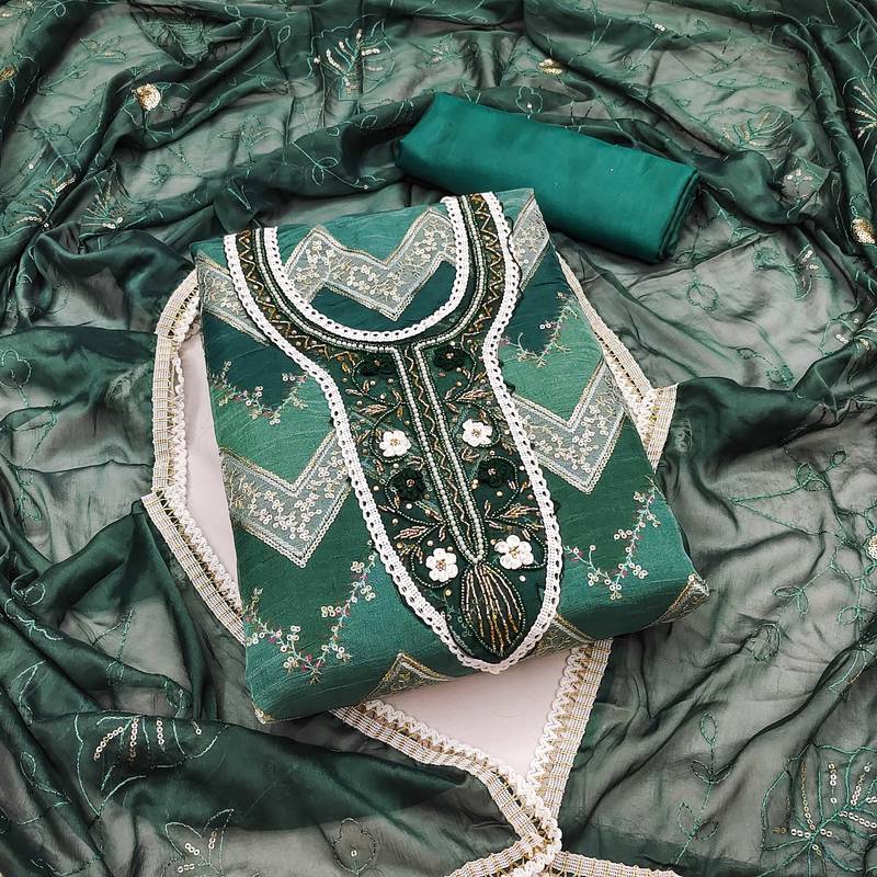 green organza sequins dress material