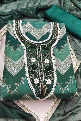 green organza sequins dress material