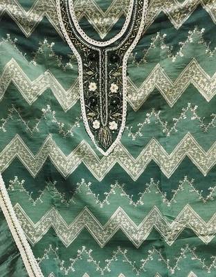 green organza sequins dress material 4