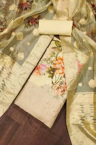 beige organza woven dress material