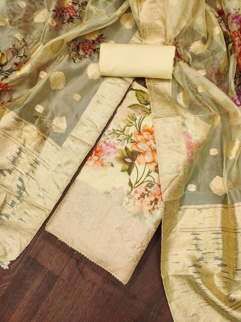 beige organza woven dress material