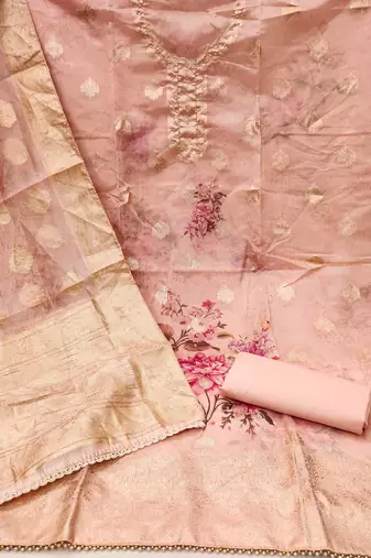 peach organza woven dress material