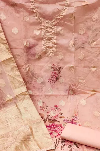 peach organza woven dress material