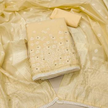 beige banarasi cotton woven dress material 1