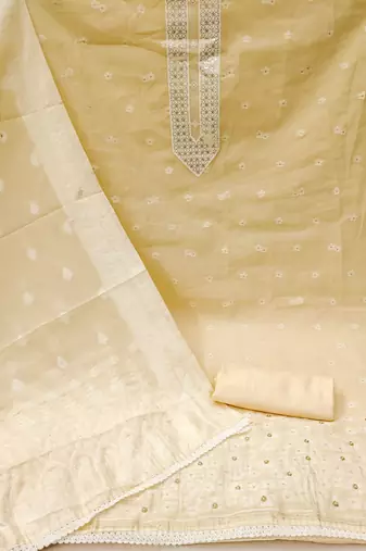 beige banarasi cotton woven dress material