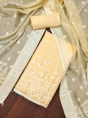 beige banarasi cotton woven dress material 3