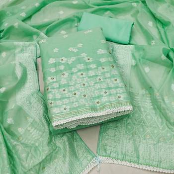 green banarasi cotton woven dress material 1