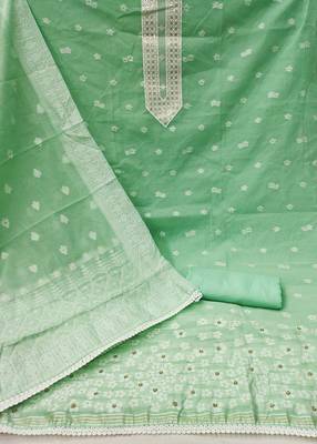 green banarasi cotton woven dress material 2