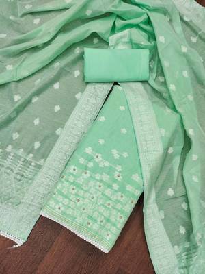 green banarasi cotton woven dress material 3