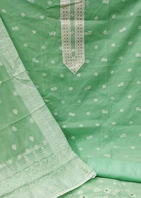 green banarasi cotton woven dress material 4