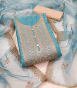 sea green silk blend embroidered dress material