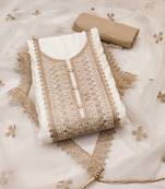 white silk blend embroidered dress material