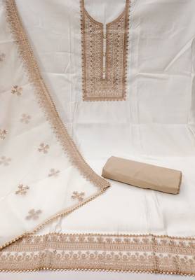 white silk blend embroidered dress material 2