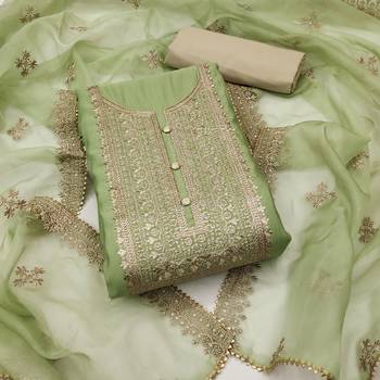 light green silk blend embroidered dress material 1