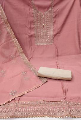 peach silk blend embroidered dress material 2