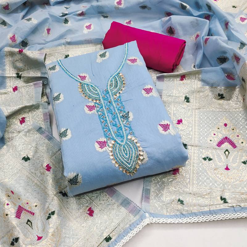 sea green cotton woven dress material