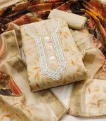 beige cotton hand embroidery dress material