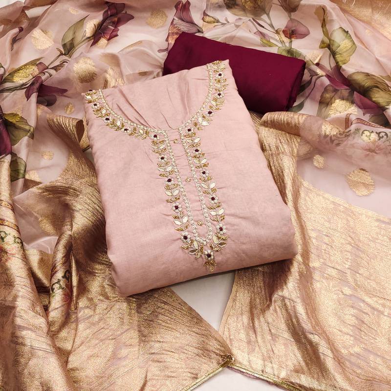 peach cotton digital print dress material