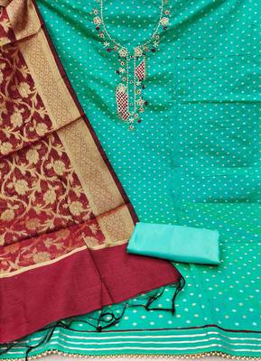 green cotton woven dress material 2