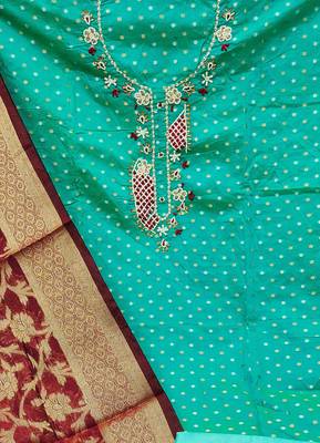 green cotton woven dress material 4