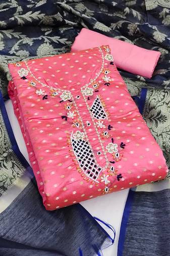 pink cotton woven dress material