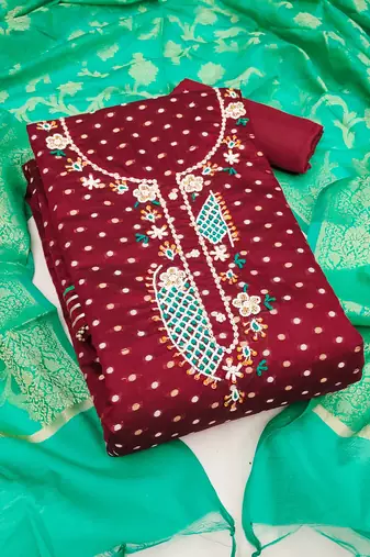 maroon cotton woven dress material