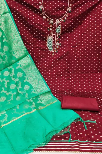 maroon cotton woven dress material