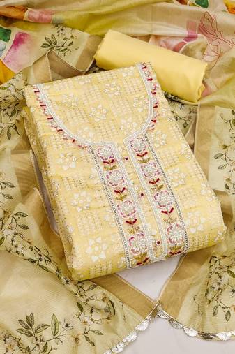yellow cotton woven dress material