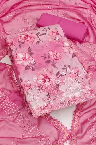 pink cotton embroidered dress material