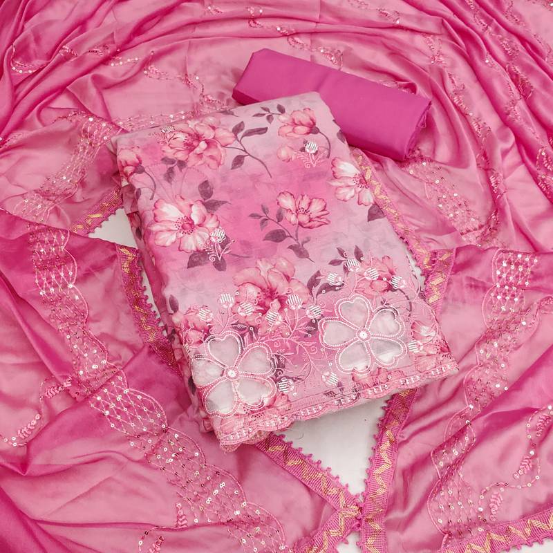 pink cotton embroidered dress material