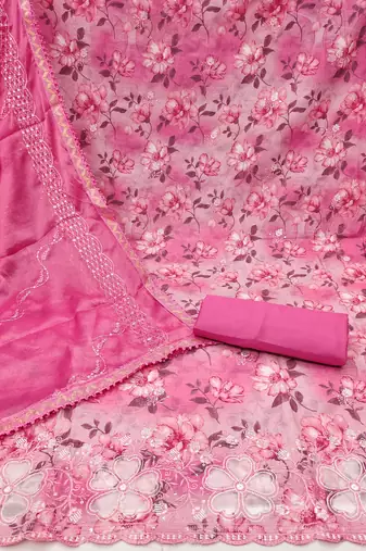 pink cotton embroidered dress material