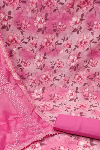 pink cotton embroidered dress material