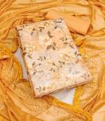 yellow cotton embroidered dress material